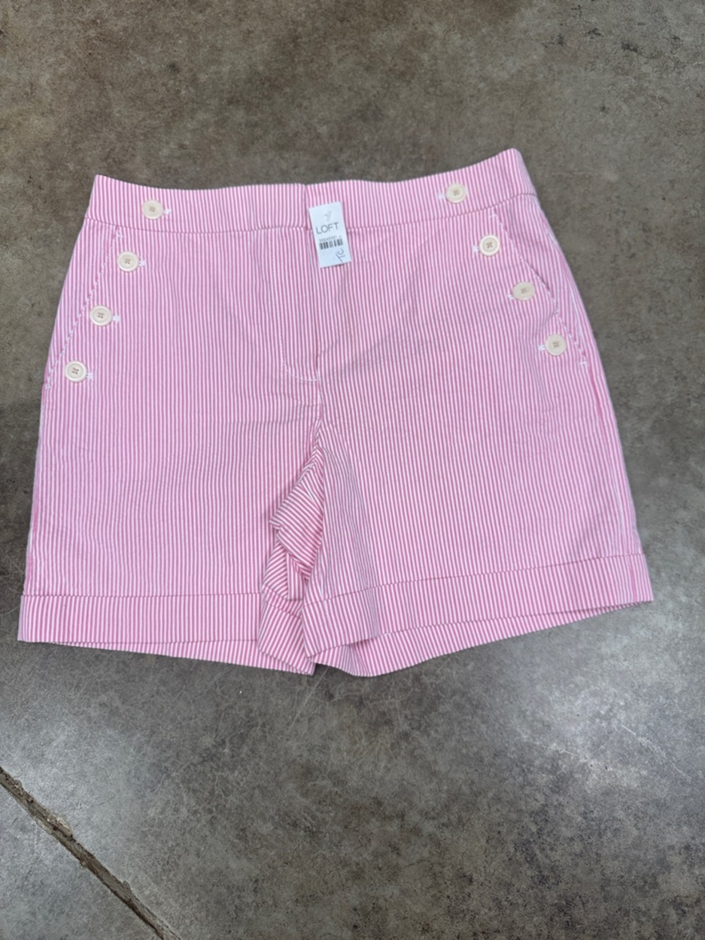 LOFT Pink Striped Button-Accent Women’s Bermuda Shorts
